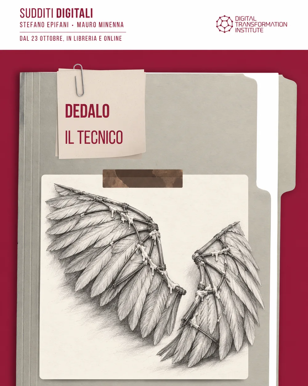 Il fascicolo di Dedalo con le ali di cera disegnate a matita