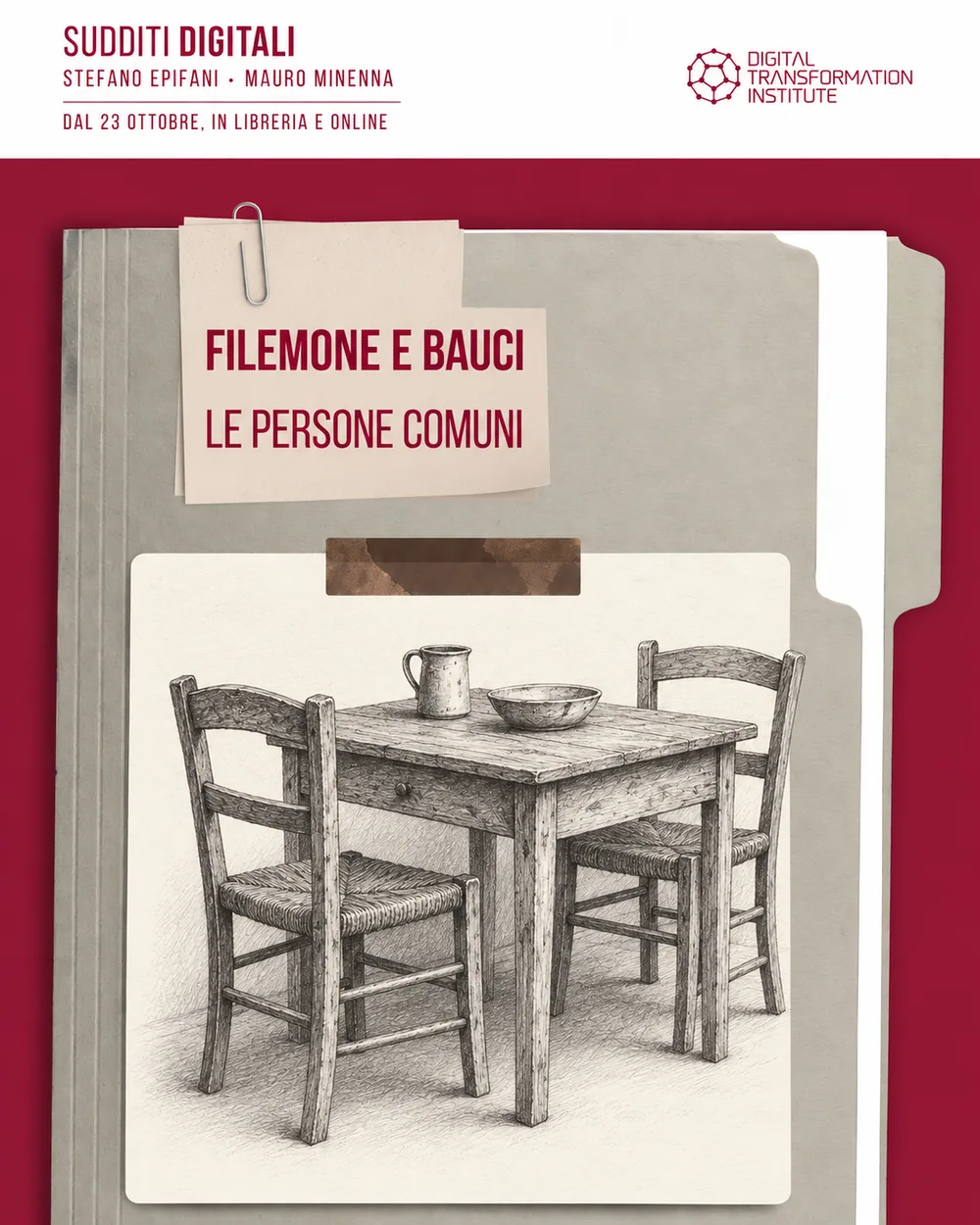 Il fascicolo di Filemone e Bauci con un tavolo e due sedie disegnati a matita