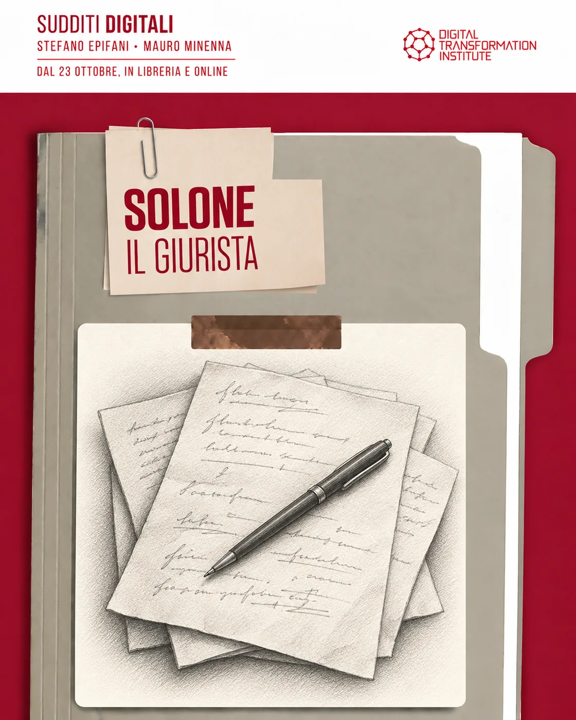 Fascicolo di Solone, il giurista, con i fogli di Bauci e una penna disegnati a matita